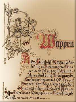 Beschreibung des Familien-Wappens aus dem Jahre 1594